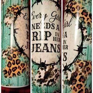 Leopard Print Tumbler with Teal and White Design YELLOWSTONE